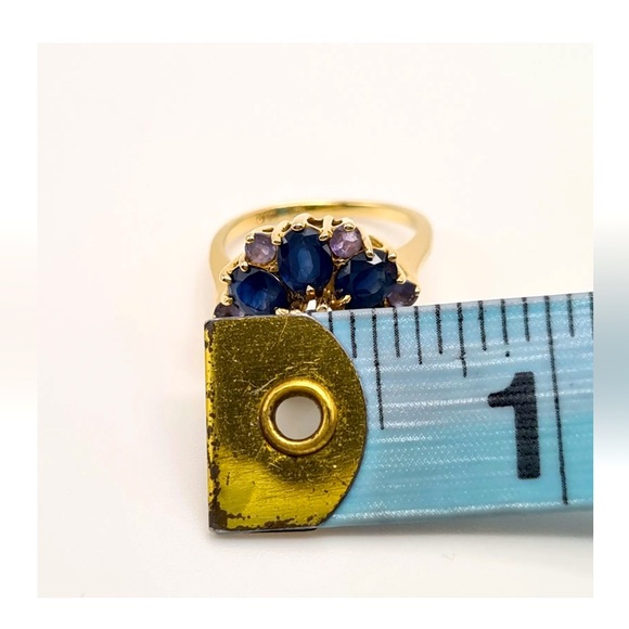 Vintage 14K Yellow Gold Sapphire Flower Cocktail Statement Ring Size 6 - Picture 8 of 9
